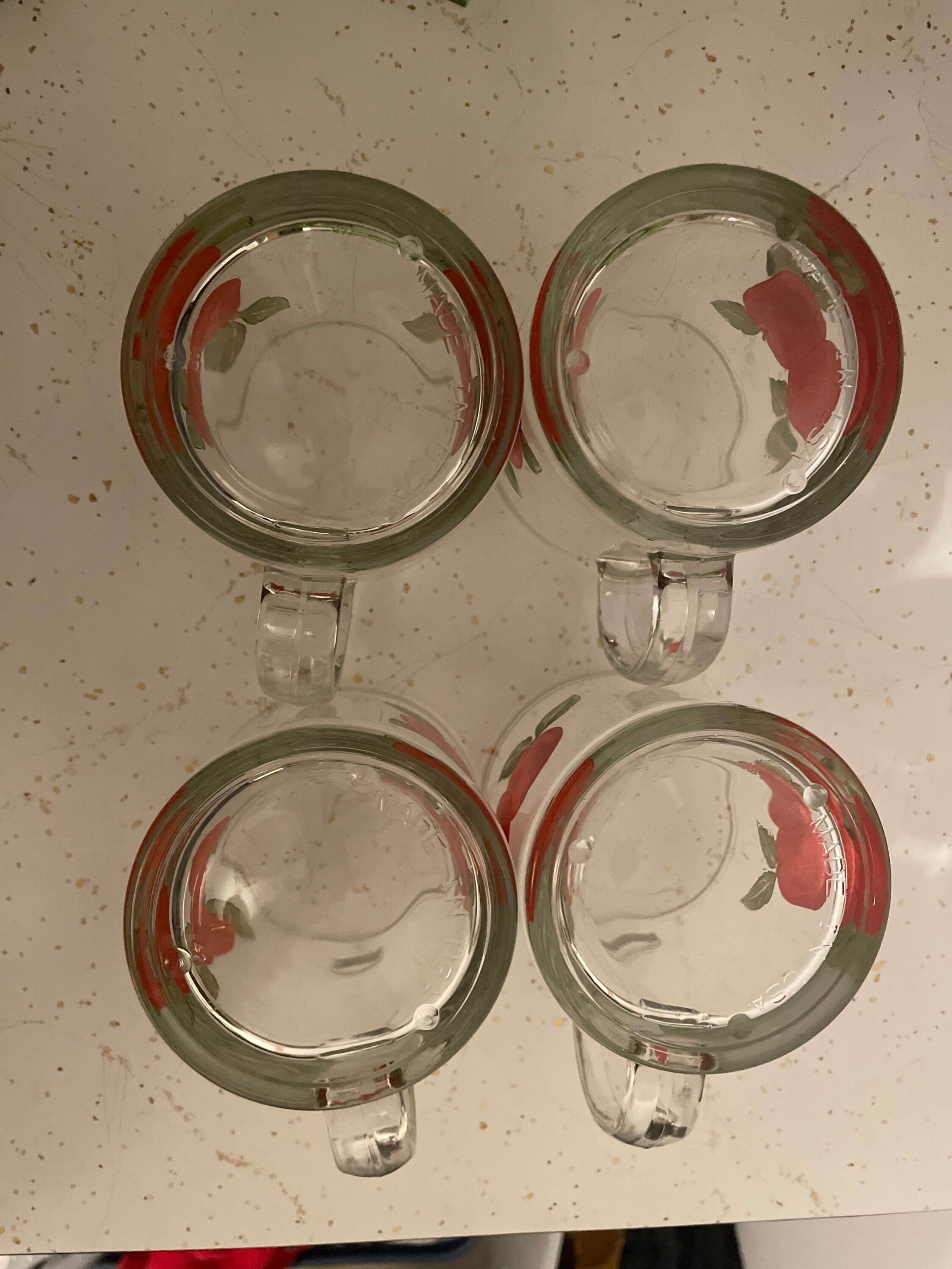 Four Vintage Libbey Made in USA Clear With Red Apples Mugs Great for