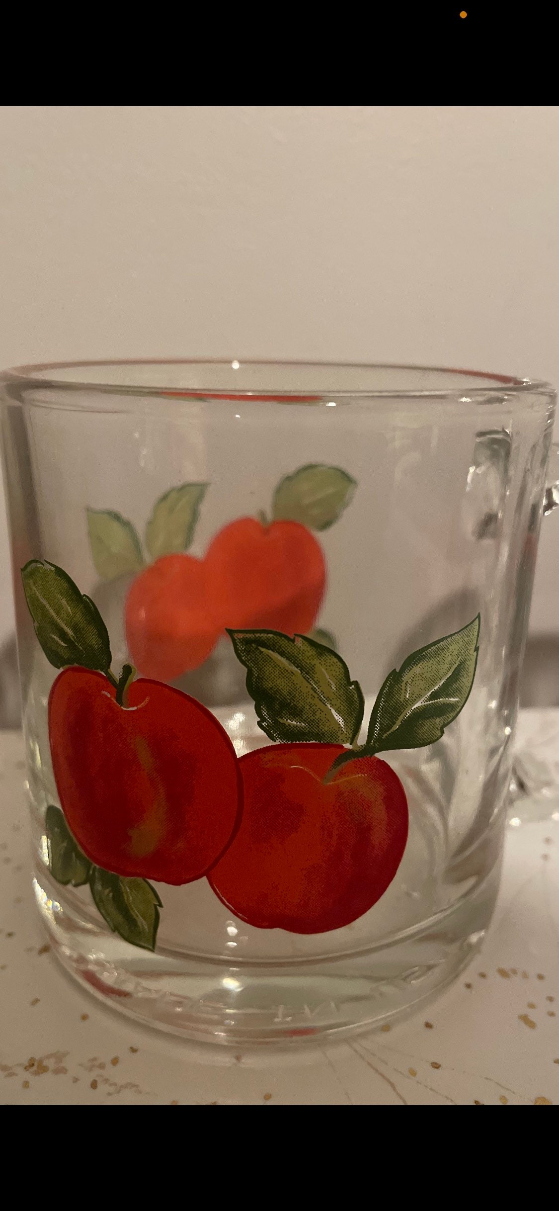 Four Vintage Libbey Made in USA Clear With Red Apples Mugs Great for