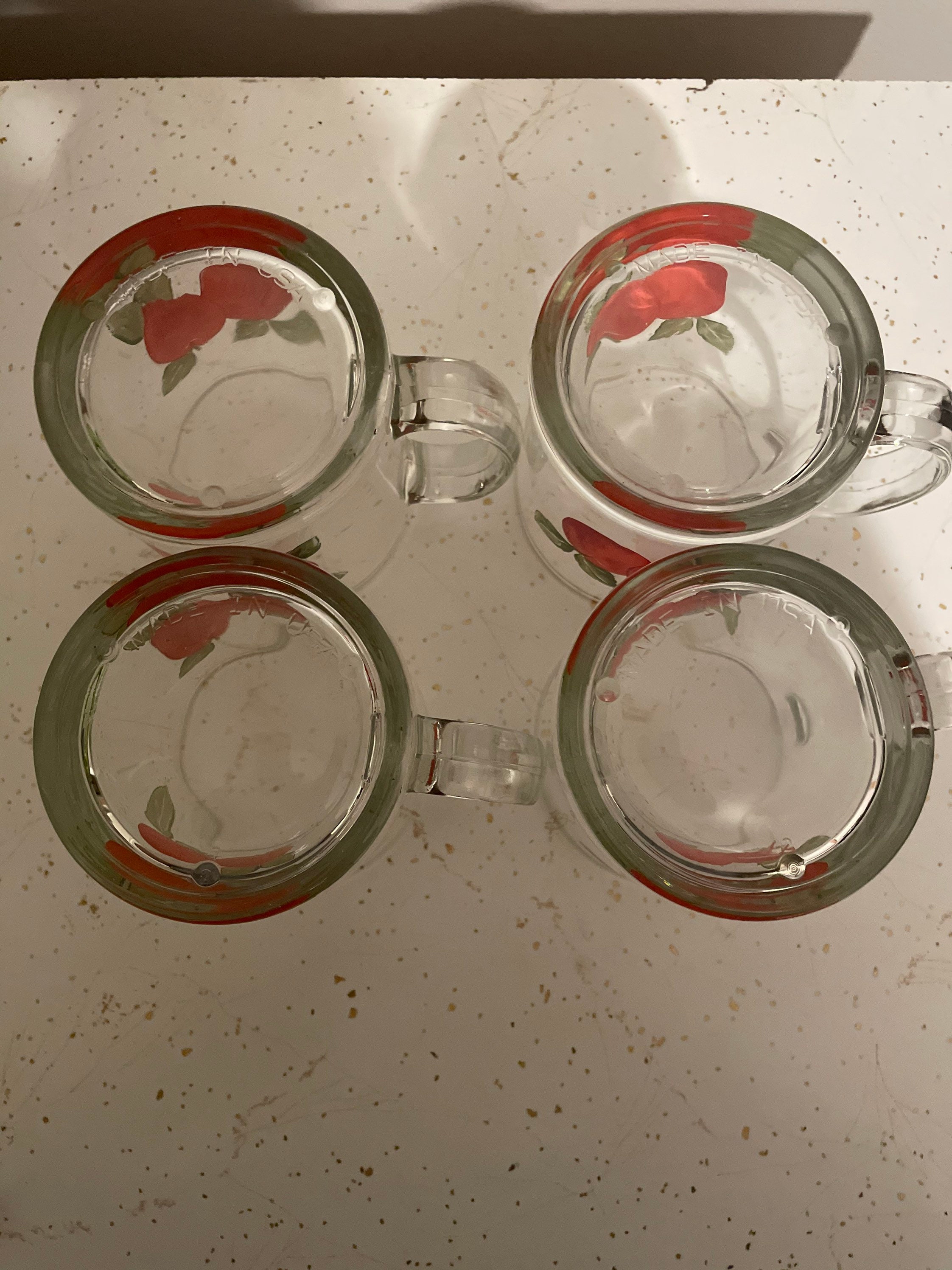 Four Vintage Libbey Made in USA Clear With Red Apples Mugs Great for