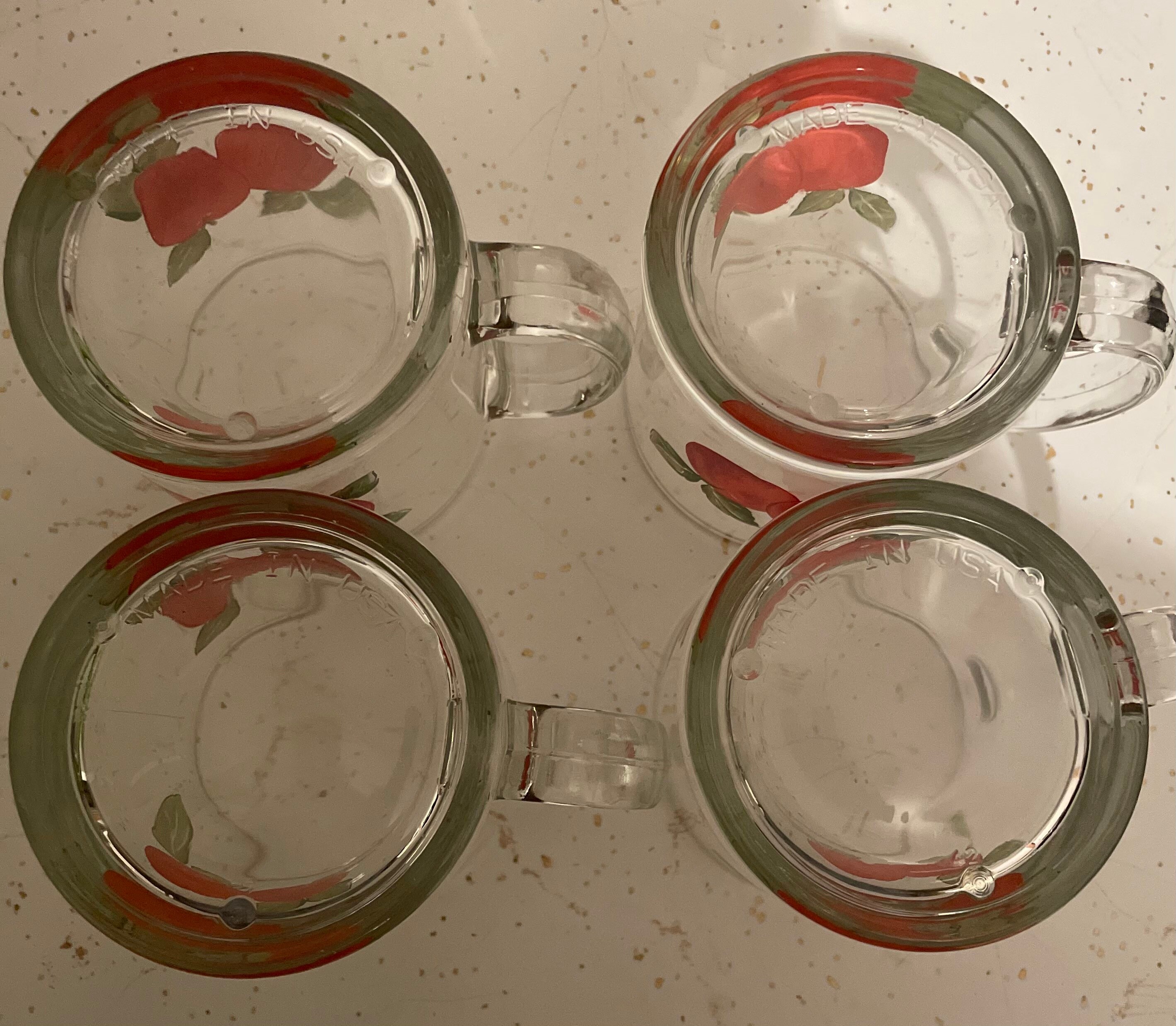 Four Vintage Libbey Made in USA Clear With Red Apples Mugs Great for
