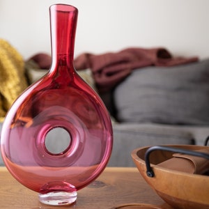 Pink Blown Glass Vase with Hole Handmade Home Decor image 1