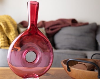 Pink Blown Glass Vase with Hole- Handmade Home Decor