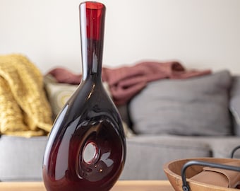 Blood Red Blown Glass Donut Vase- Hand Blown