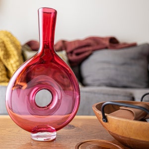 Pink Blown Glass Vase with Hole Handmade Home Decor image 3