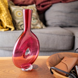 Pink Blown Glass Vase with Hole Handmade Home Decor image 5