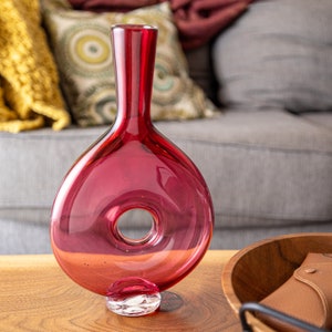 Pink Blown Glass Vase with Hole Handmade Home Decor image 2