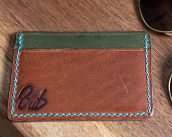 Brown and Olive Green handmade leather cardholder