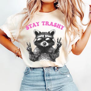 Stay Trashy Raccoon PNG, Funny Animals Digital Download, Retro Sublimation Design, Trash Panda Art