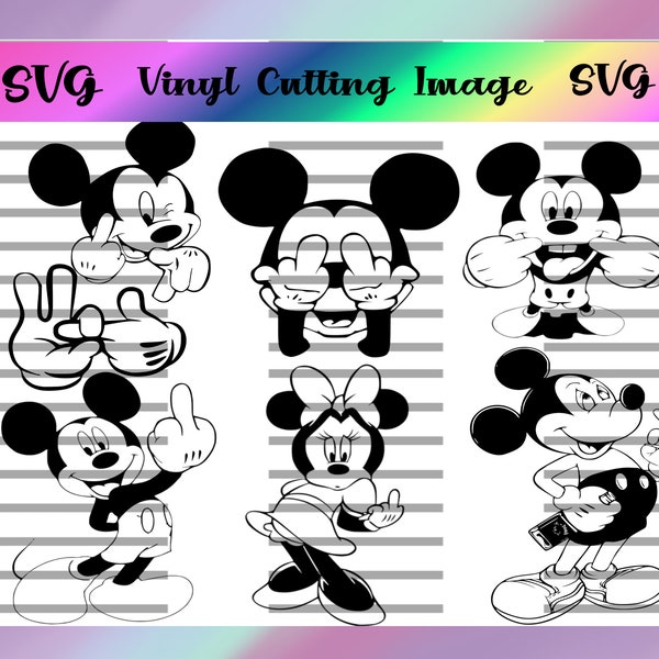 Erwachsene Cartoon Mickey Mouse Digital geschnitten Datei SVG PNG Bundle, Sublimation, Wasserrutsche, druckbare Aufkleber, Mittelfinger, Flipping The Bird