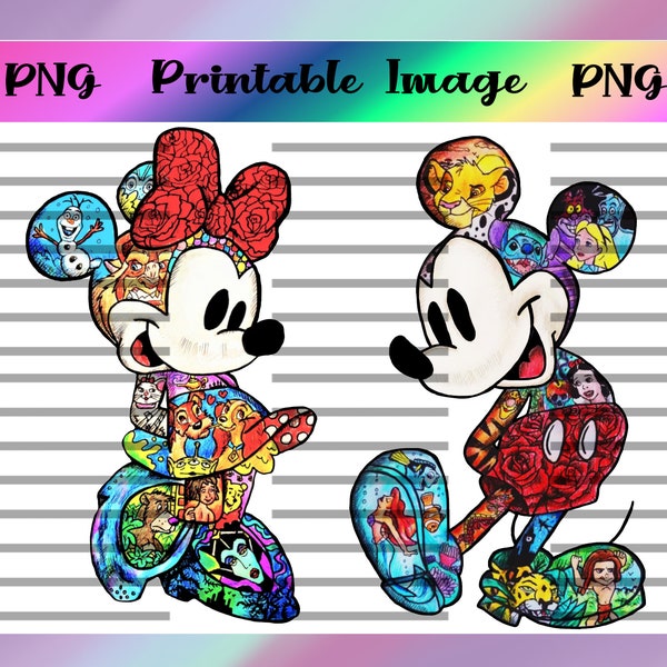 Digital Character Mashup, Cartoon Characters, PNG. Waterslide, Sublimation. Sticker, Print then Cut, Mickey. Minnie, Printable Decal, Image