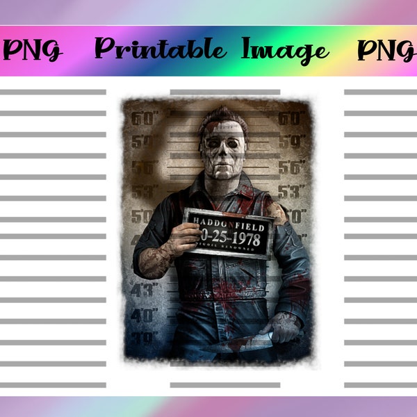 Jailed Horror Movie Character Michael Myers Digital Image PNG, Waterslide, Sublimation, Printable Decal, Sticker, Halloween, Scary, Horror