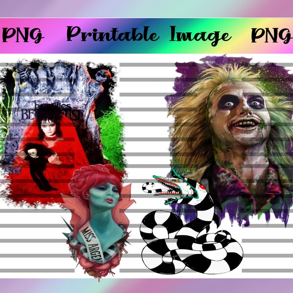 Beetlejuice Lydia Miss Argentina Digital Image Bundle PNG. Sandworm, Waterslide, Sublimation, Printable Decal, Halloween, Horror