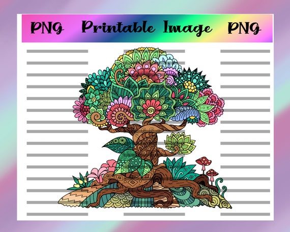 Beautiful Zentangle Tree of Life Digital Image PNG, Waterslide