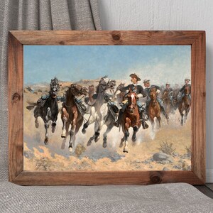 Vintage Cavalry Stampede Painting Art Print | Western Cowboy Rodeo Wall Art Poster Sign | Digital Download Printable Minimal Wall Decor