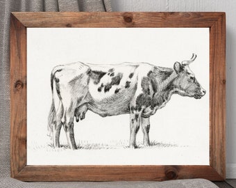 Vintage Dairy Cow Art Print | Western Rustic Cowboy Bovine Print Wall Art Poster Sign | Digital Download Printable Minimal Wall Decor