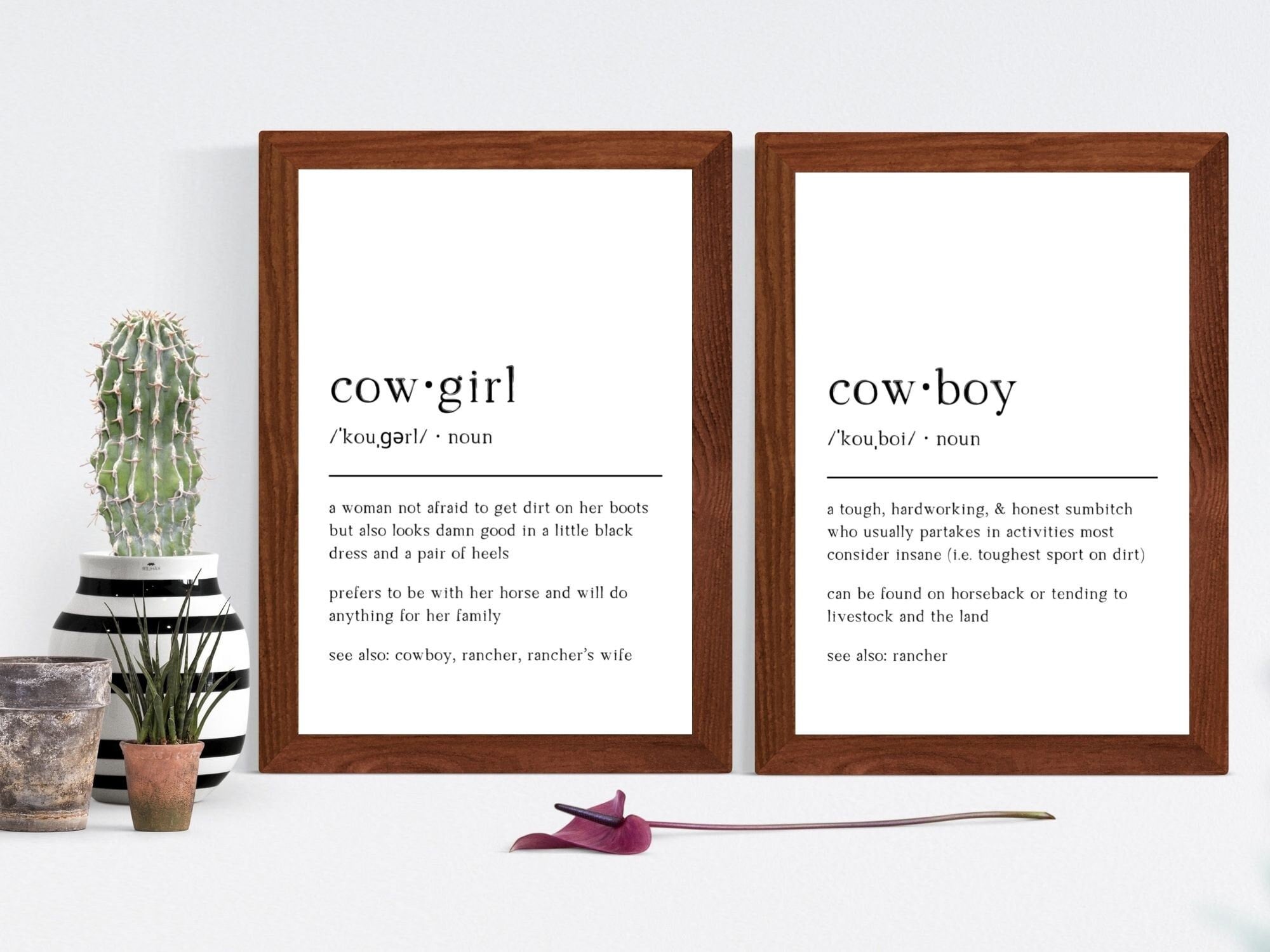 Cowboy Cowgirl Definition Set | Western Wall Print Farmhouse Quote