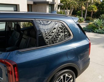 Polynesian Tribal with Tiki mask Car Window Decal: Trim-to-Fit Vinyl Sticker