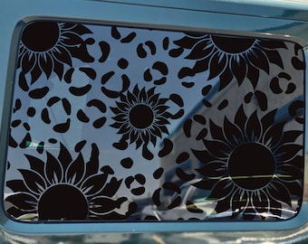 Sunflower Cheetah Print Car Window Decal, Boho Western Vinyl Sticker Trim-to-Fit