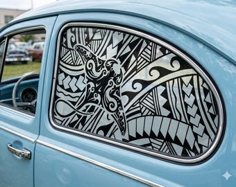 Polynesian Tribal with Manta Ray Car Window Decal: Trim-to-Fit Vinyl Sticker