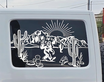 Mountain Desert Bigfoot Car Window Decal: Trim-to-Fit SUV/Jeep Sticker