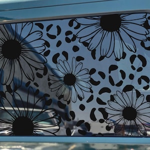 Daisies Cheetah Car Window Decal, Vinyl Flower Sticker Trim to Fit image 1