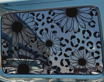 Daisies Cheetah Car Window Decal, Vinyl Flower Sticker Trim to Fit