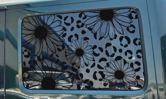 Daisies Cheetah Car Window Decal, Vinyl Flower Sticker Trim to Fit