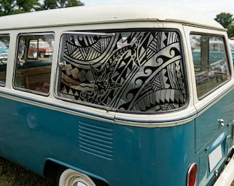 Polynesian Tribal with Shark Car Window Decal: Trim-to-Fit Vinyl Sticker