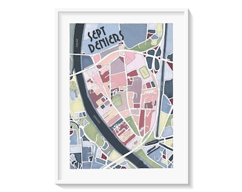 Poster City Map of SEPT-DENIERS district, TOULOUSE Giclee Print