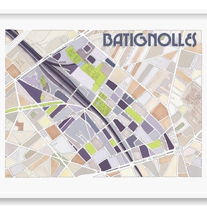 Affiche PLAN de PARIS Quartier Batignolles Décoration murale