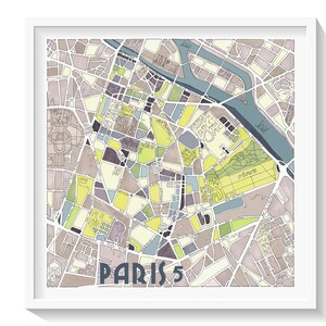 Poster City Map of PARIS 5th district Wall Art