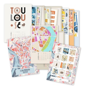 Calendrier de bureau 2025 Cartes postales illustrées Toulouse idée cadeau Noel