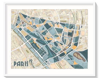 MAP of PARIS 12th arrondissement poster Wall decoration