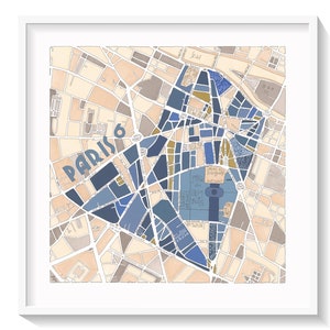 Poster City Map of PARIS 6th district Wall Art