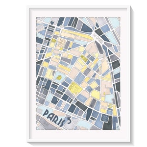 Poster City Map of PARIS 3rd district Wall Art
