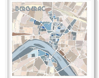 Poster City Map of BERGERAC Giclee Print