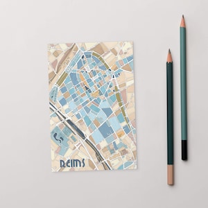 Carte Postale Plan de REIMS Illustration fait main