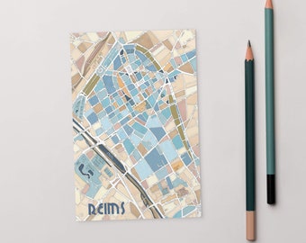 Postcard Map of REIMS Handmade illustration