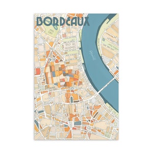Carte Postale Plan de BORDEAUX Illustration fait main