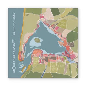 Carte Postale Plan du BASSIN D'ARCACHON Illustration fait main