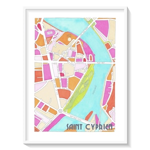 Poster City Map of SAINT-CYPRIEN district, TOULOUSE Giclee Print