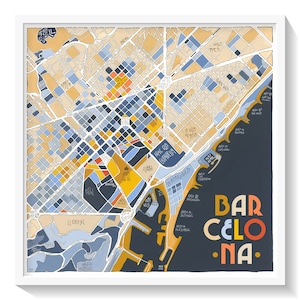 Affiche BARCELONE, Espagne | Décoration Murale Plan de Ville | Illustration Fait Main Personnalisable | LIVRAISON GRATUITE