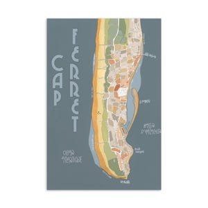 Carte Postale Plan du CAP FERRET Illustration fait main