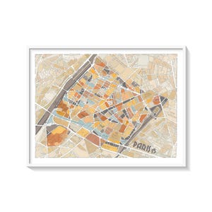 Poster Paris 15. Arrondissement 75015 | Stadtplan-Wanddekoration | Anpassbare handgefertigte Illustration | KOSTENLOSER VERSAND