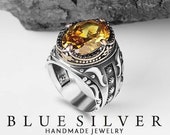 Citrine Stone ,Handmade Silver 925k Rings, Unisex RingsHandmade Mens Ring, Jewelry Gift For Him and Her