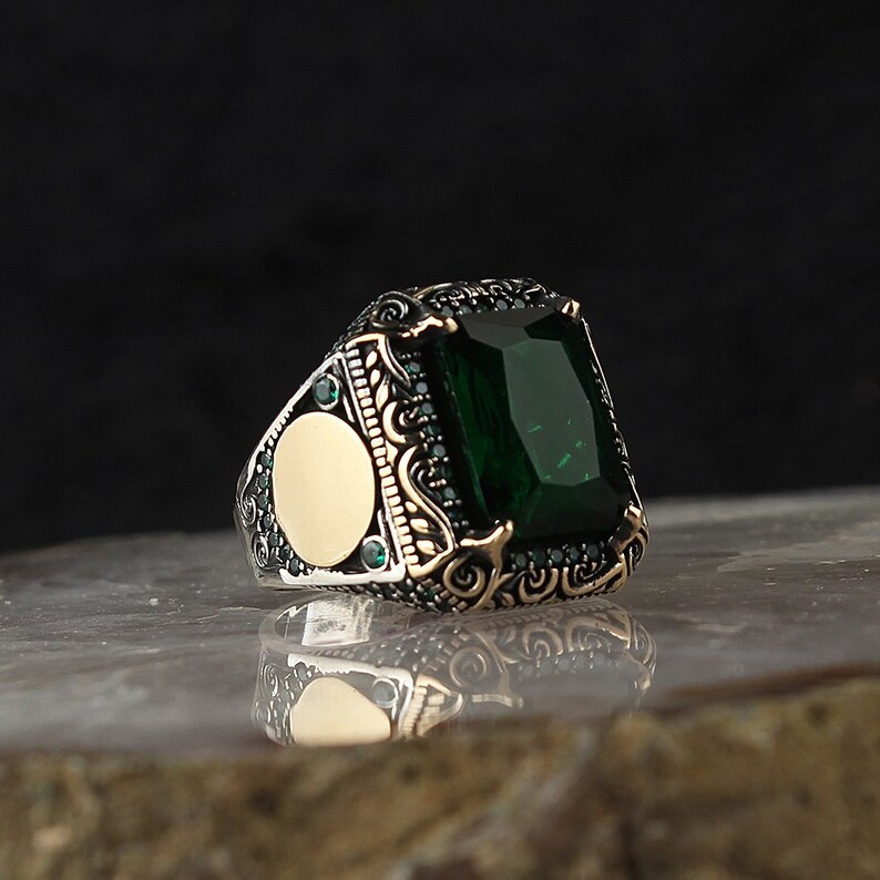 Mens Ring Emerald Stonesquare Silver Rings Gem Stone Silver Etsy