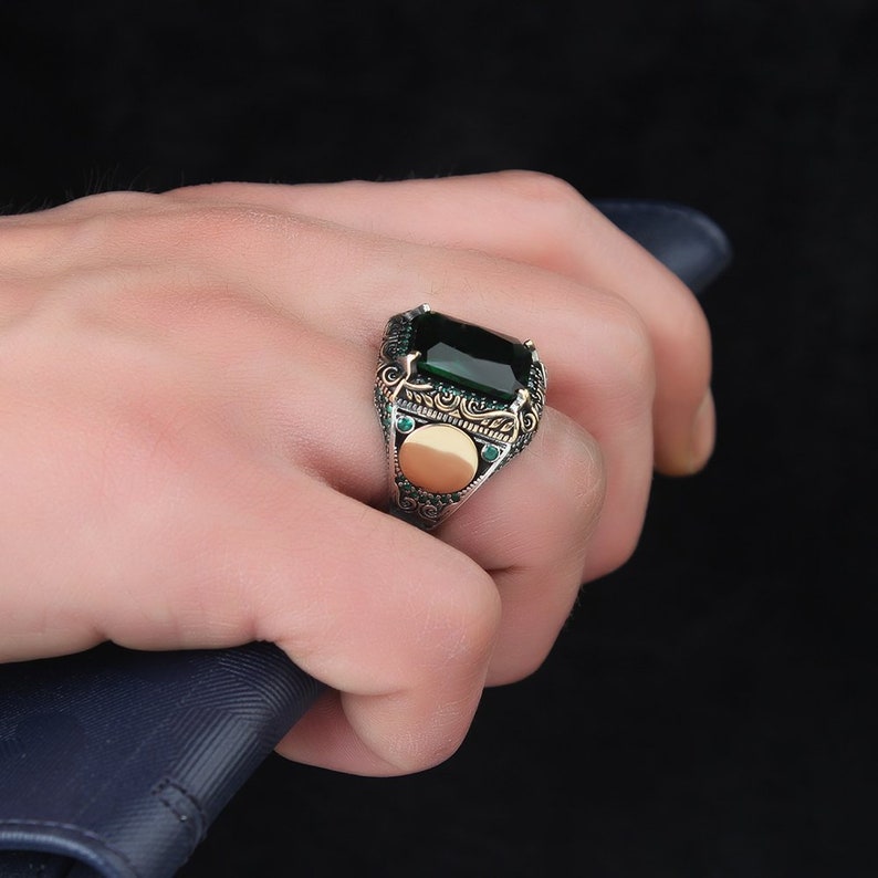 Mens Ring Emerald Stonesquare Silver Rings Gem Stone Silver Etsy