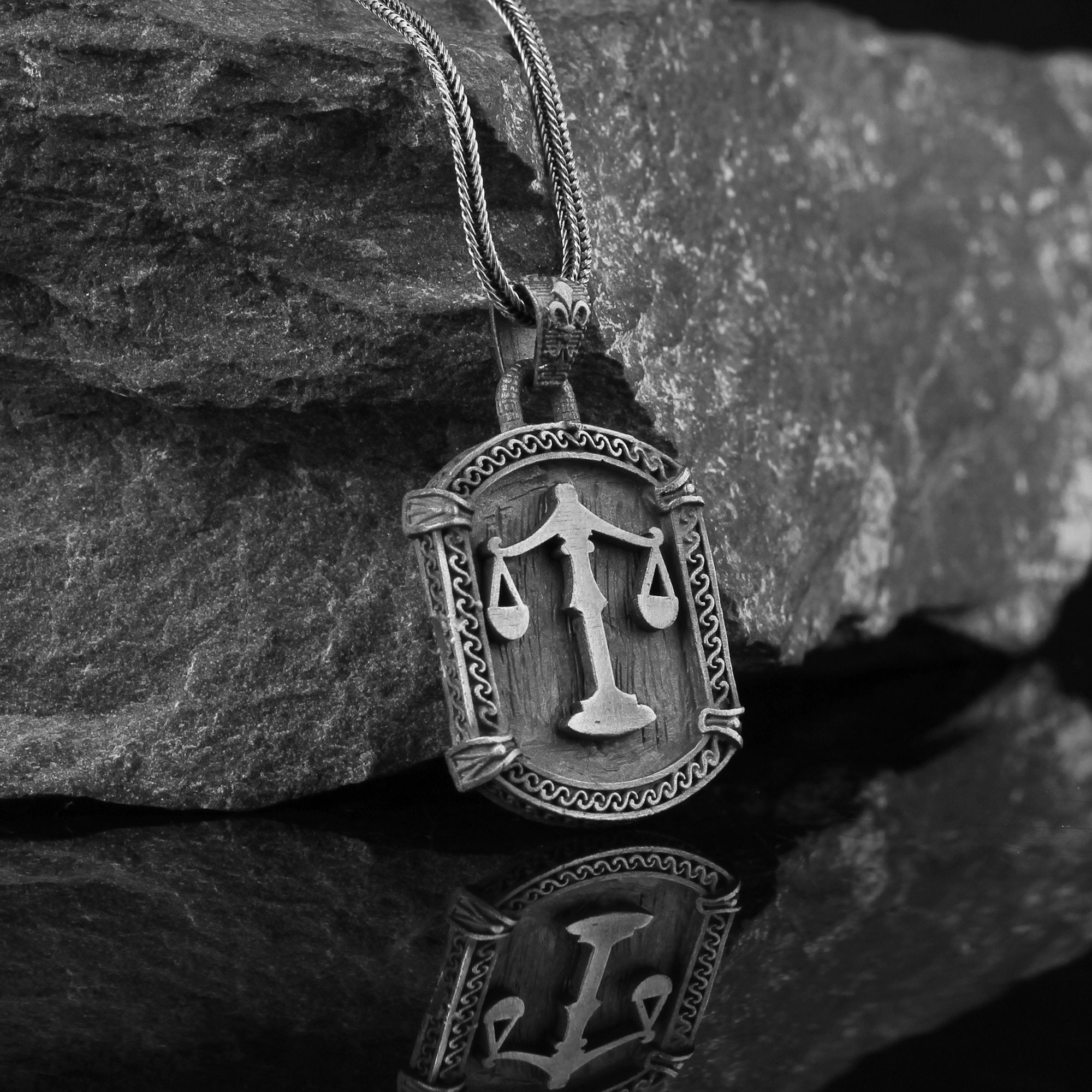 925K Sterling Silver Scales of Justice Necklace Oxidized Etsy