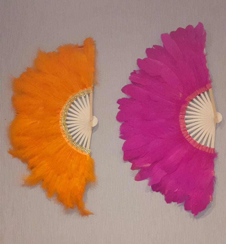 Eventail de taille moyenne taille a plume couleur orange image 5