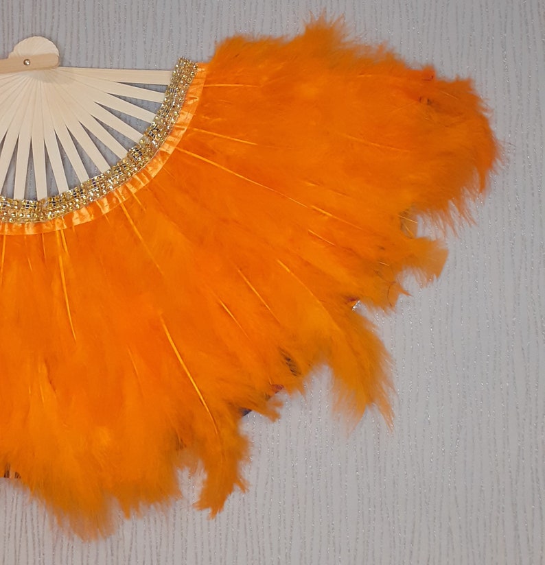 Eventail de taille moyenne taille a plume couleur orange image 2